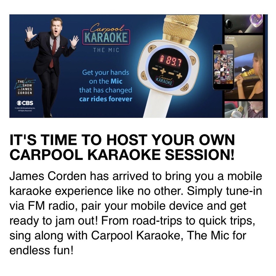 Singing Machine Carpool Karaoke The Mic White & Gold Bluetooth