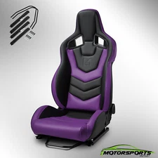Reclinable PVC EVO-Series Single Racing Seat Car Seat w/Sliders Black-Purple