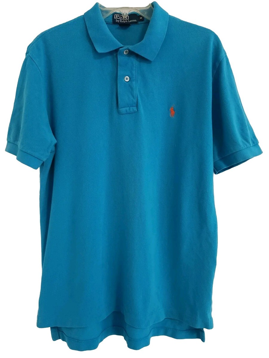 POLO RALPH LAUREN Polo Shirt Blue Aqua Orange Pony Logo Mens