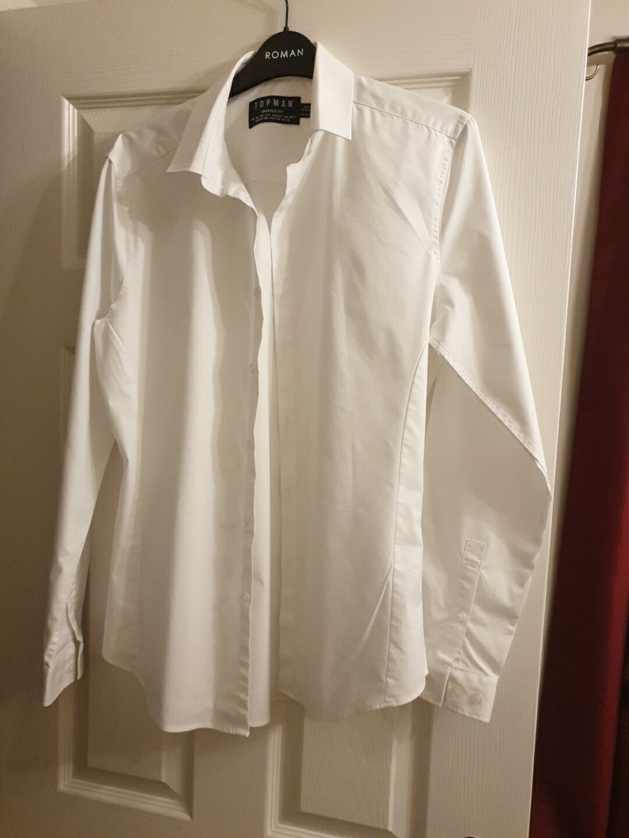 Topman Muscle Fit White Long Sleeve Shirt Size M