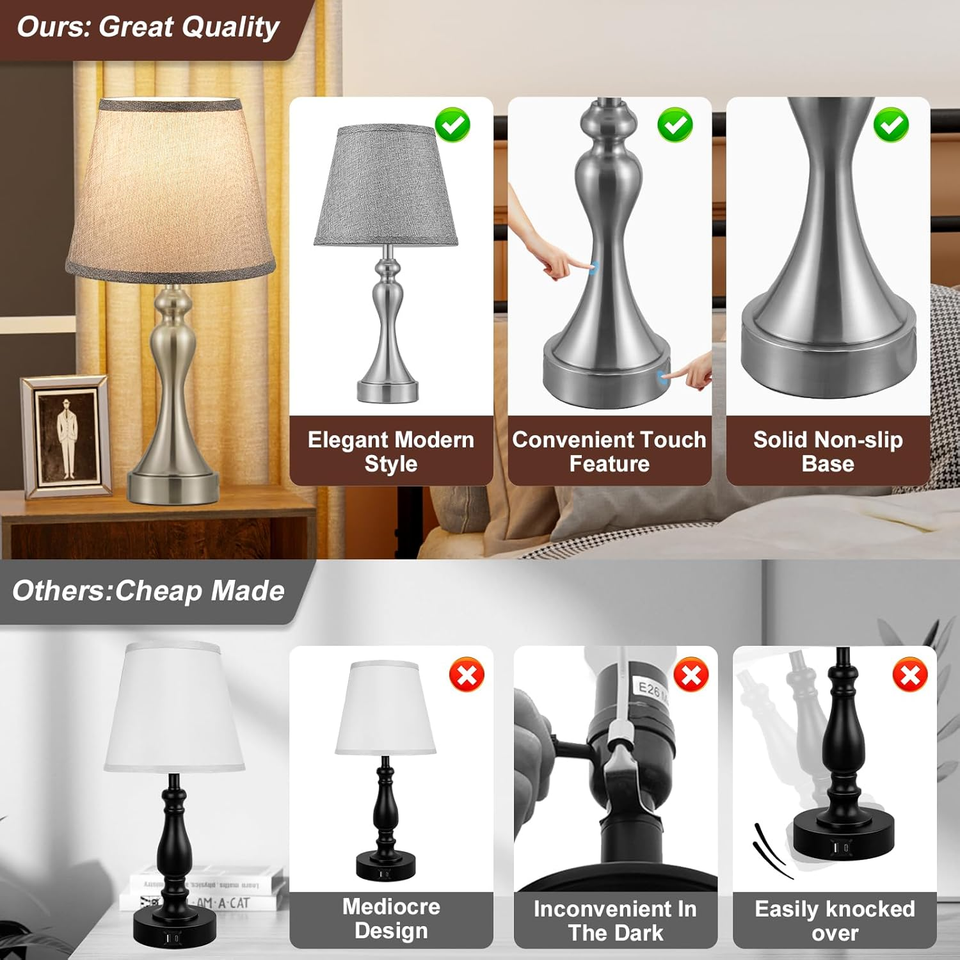 Set Of 2 Rechargeable Dimmable Table Lamps - 3-Color Touch Bedside Lamps With Rose Design