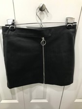 Forever 21 Soft Faux Leather Mini Skirt Size S Black Zip Front Knee Length