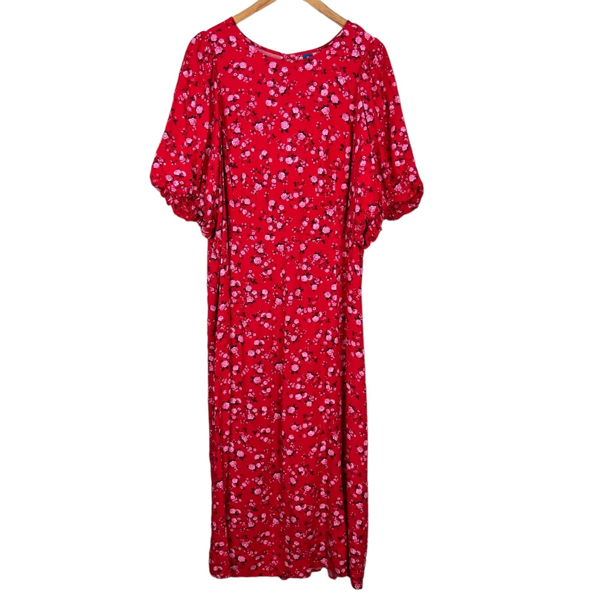Old Navy Maxi Dress Womens 3X Red Floral Smocked Cutout Puff Sleeve Sundress New