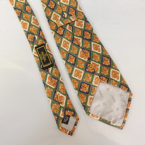 Fendi Neck Tie Mens Yellow Green Floral Silk Victorian Art Nouveau Wide Italy - Picture 6 of 11