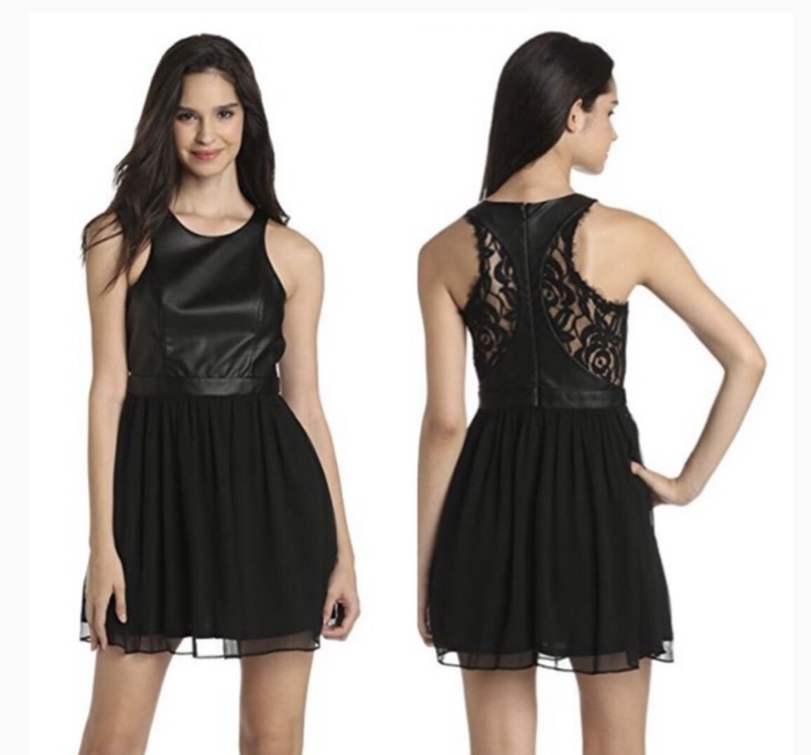 BCBG Generation Sleeveless Faux Leather Lace A-Line Dress 8 BCBG Generation Sleeveless Faux Leather Lace A-Line Dress 8