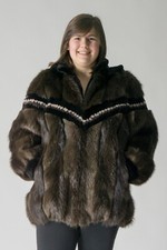 Clearance Natural Chestnut Letout Long Hair 32” Zip Beaver Jacket- Size 12-14