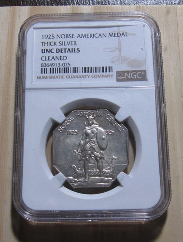 1925 Norse American Medal - NGC UNC Details / Thick Silver / Cleaned? - 2SU