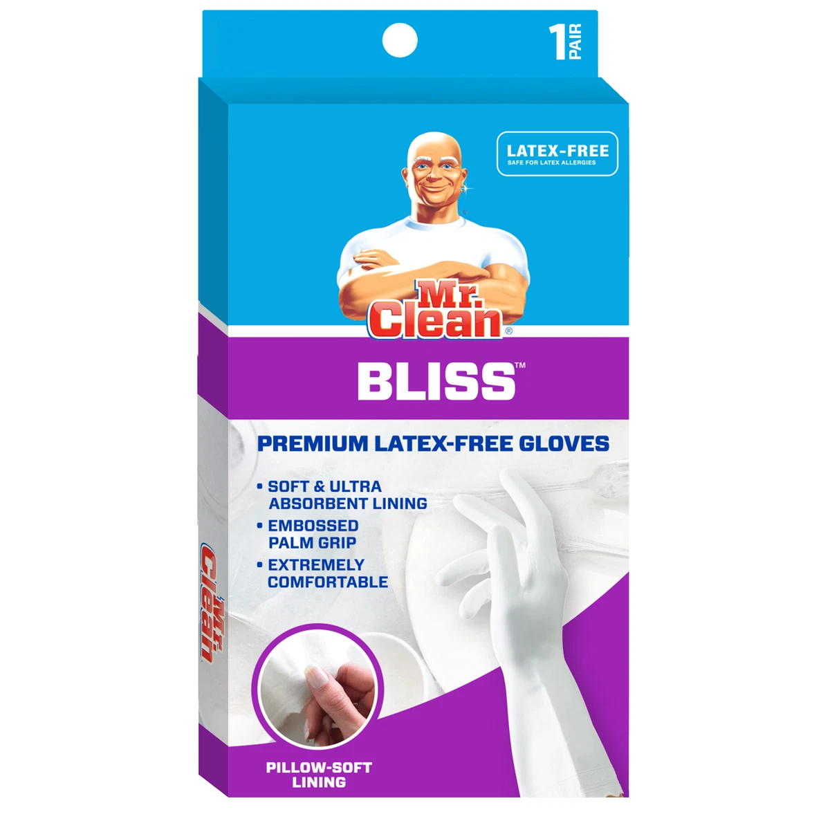Mr. Clean Bliss Premium Latex Free Cleaning Gloves 12 Inch Small 1 Pair White