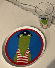 Pottery Barn Kids Crocodile PLATE  GLASS 2 Pc Melamine Set
