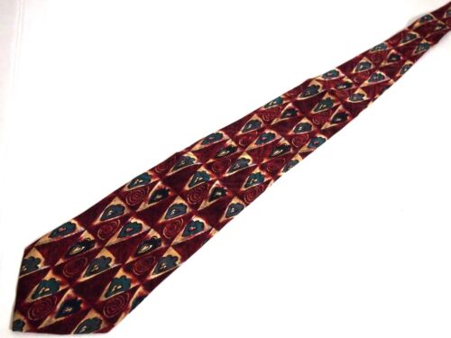 JT Beckett Mens Necktie Tie Burgundy Red Blue Floral 60" 100% Silk