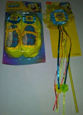 NEW Set Spongebob Square Pants Dress Up Slipper Shoes & Festive Party Girl Wand