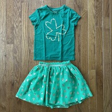 Cat Jack Girls Size 4/5 Saint St. Patrick s Day Green Gold Foil Top Skirt EUC
