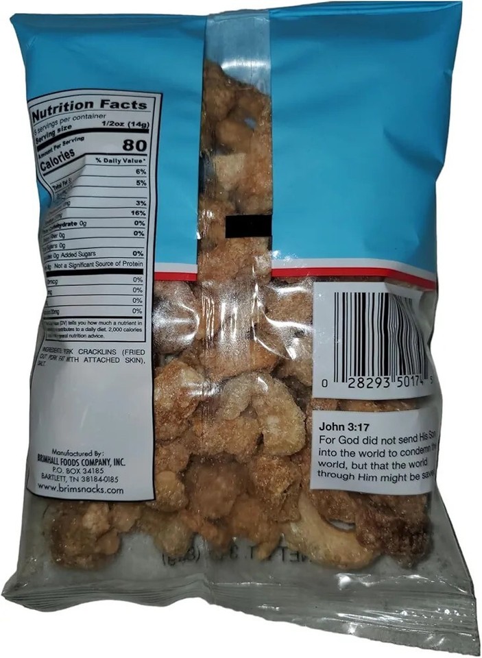 BRIM'S Pork Cracklin Strips - Lightly Seasoned With Red Pepper, 3oz Bags (Pack Of 4)