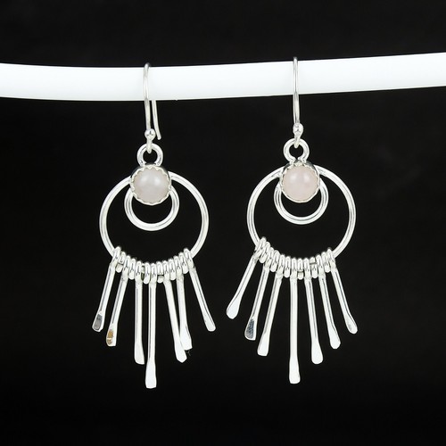 Orecchini a bottone in quarzo rosa: argento sterling 925, pietra rotonda da 6 mm - Italia