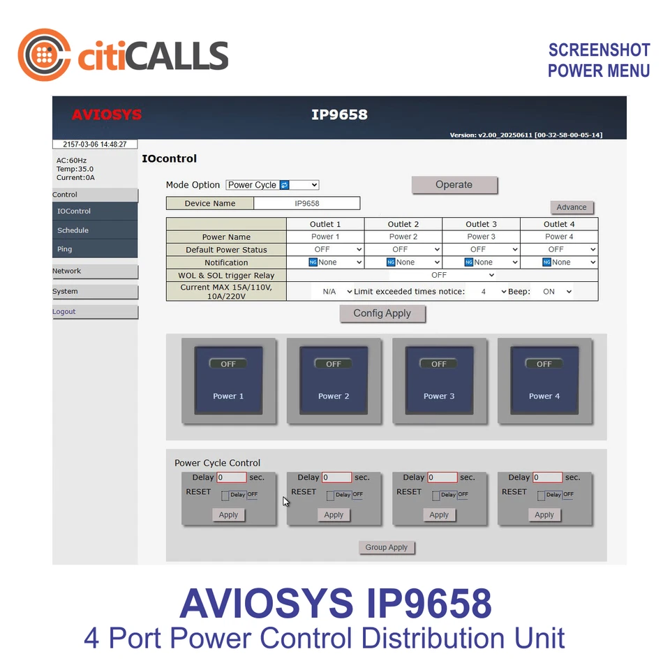 Aviosys IP9658T 9658 4 Port Network AC Web Power Switch Controller PING IP 9258 - Image 3 of 4