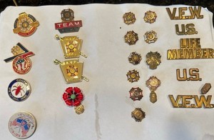 Vintage Fraternal & Veterans Auxiliary Pins Women’s War Memorabilia WWII 10k GF