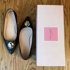 Kate Spade Lenora Flats KB035 Black Leather Gold Monogram SIZE 6 PREPPY CLASSIC