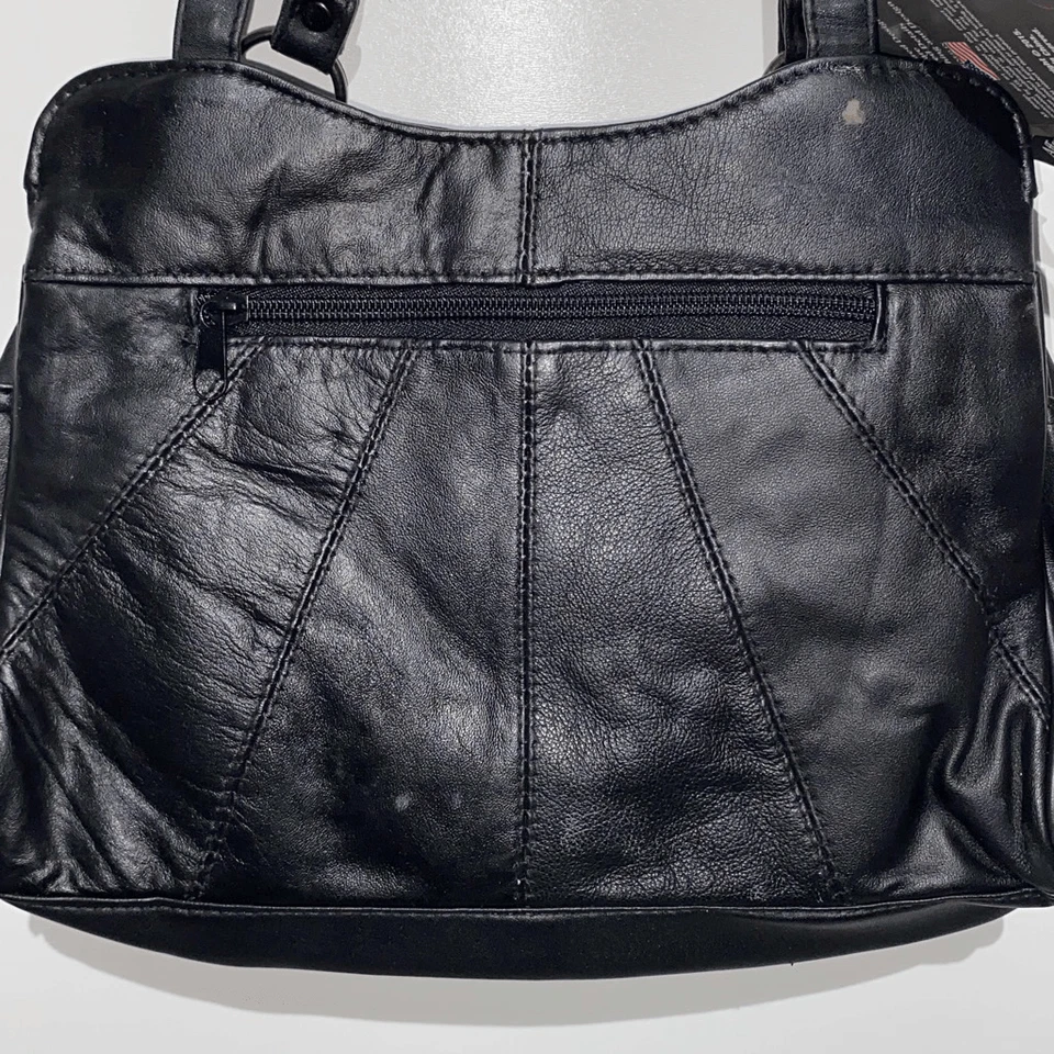 Bolso de hombro Embassy para mujer de cuero genuino negro con cremallera doble correa OS NUEVO CON ETIQUETAS Foto 4 de 4