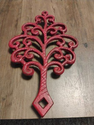 Vintage Griswold Trivet Cast Iron Tree Of Life Red