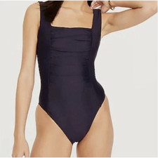 J. Crew Ruched Squareneck One-Piece Swimsuit Womens Size 22 Navy Blue BF179 NWT