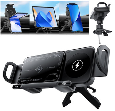 Omaky 2-in-1 Auto Rotating Phone Holder with Fast Car Charger, Black