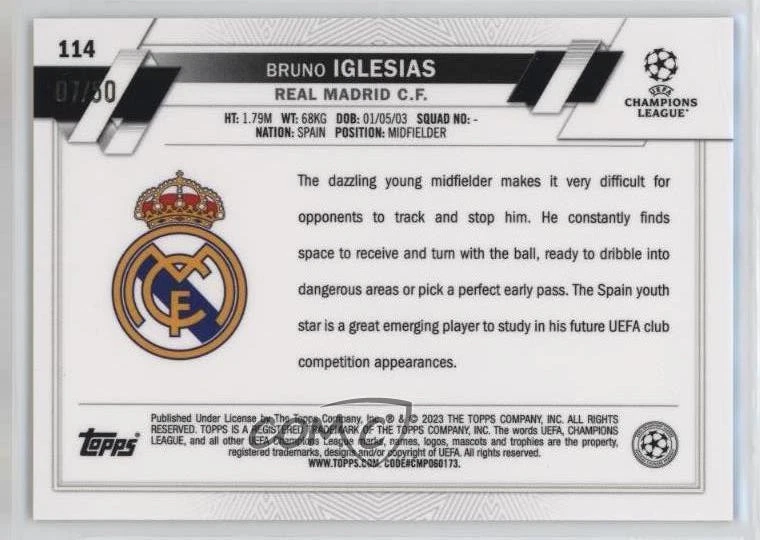 2022-23 Topps Chrome UEFA Club Competitions /50 Bruno Iglesias #114 Rookie RC - Image 2 of 2