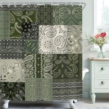 Boho Paisley Floral Shower Curtain for Bathroom 60"W x 72"L Pack of 1 Green