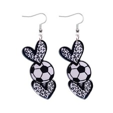 Acrylic Sports Game Ball Dangle Earrings, Leopard Heart Soccer Football Earrings