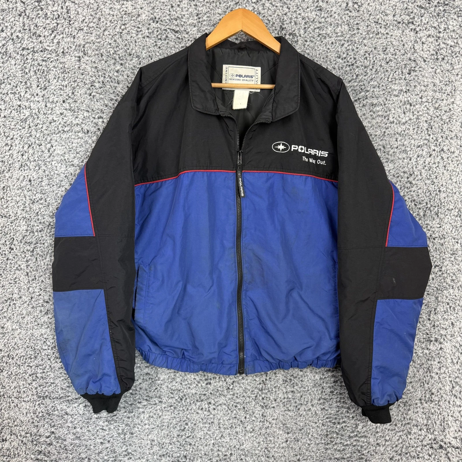 Vintage Polaris Jacket Mens XL Blue Puffer Ski Coat Snow Check 01 Logo 2000s