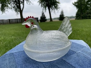 Vintage Indiana Glass Hen on a Nest Clear stippled covered candy dish 7"