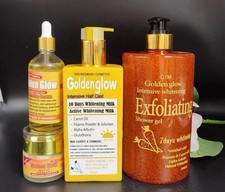 4 In 1 Set Golden Glow Body Milk 500ml Lotion  1000ml exfoliating shower Gel.