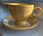 Vintage Fiestaware Yellow Ring Handle Creamer Cup & Saucer