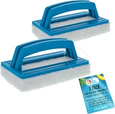 Hand-Held Pool Scrub Brush, 2 Pack - Scrubbing Scouring Sponge Pad - Clean Pool 