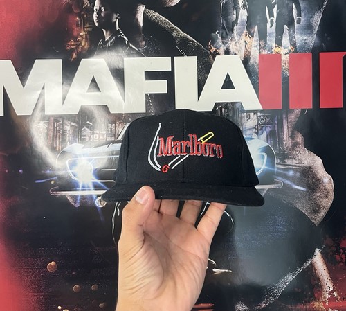 90s Marlboro Black Ciggarete Hat Adjustable Snap 100% Cotton