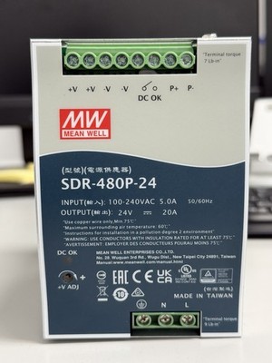 MEAN WELL SDR-480P-24 DIN Rail Power Supply 24V 5A DC OK Adjustable Output