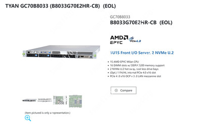 AMD EPYC 7663+TYAN GC70B8033 2.00GHz 56-Cores (B8033G70E2HR-CB) 1U server 