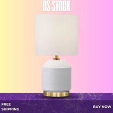 NEW 15in Modern 1 Light Table Lamp w White Fabric Drum Shade Flat White Gold