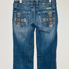 Miss Me Bootcut Jeans Brown Cross Stitch Pocket Women's Sz 26