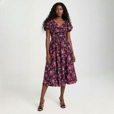 Ulla Johnson Cecile Floral-Print Puff Sleeve Midi Dress in Zinnia Red Size 4