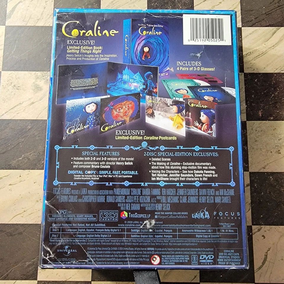 Coraline DVD 2009 2-дисковый набор подарочный набор включает цифровую копию с 3D очки читать - Изображение 2 из 4