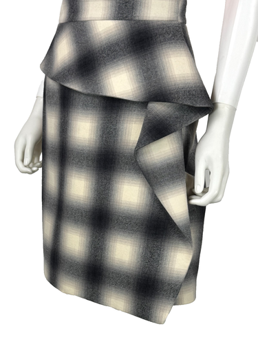 Gucci Auth Gray Full Wrap Wool Skirt 4 US 40 IT 36 EU S Lined Zip Ruffle Runway - 第 3/13 張圖片