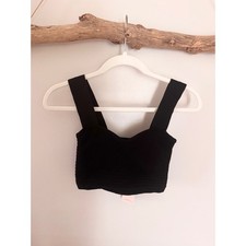 Sincerely Jules Black Ribbed Bandage Crop Top Sweetheart Neck Wide Strap Small