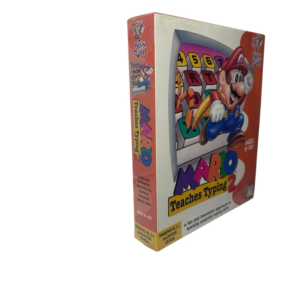 Vtg 90s Nintendo Mario Teaches Typing 2 Big Box PC CD ROM New 1996 Brain Storm - Image 3 of 4