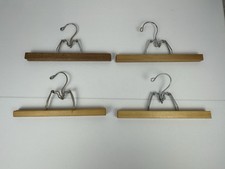 4 Pc Set Vintage Antique Wooden Metal Pants Skirt Hangers Clamp Clip 11"  7
