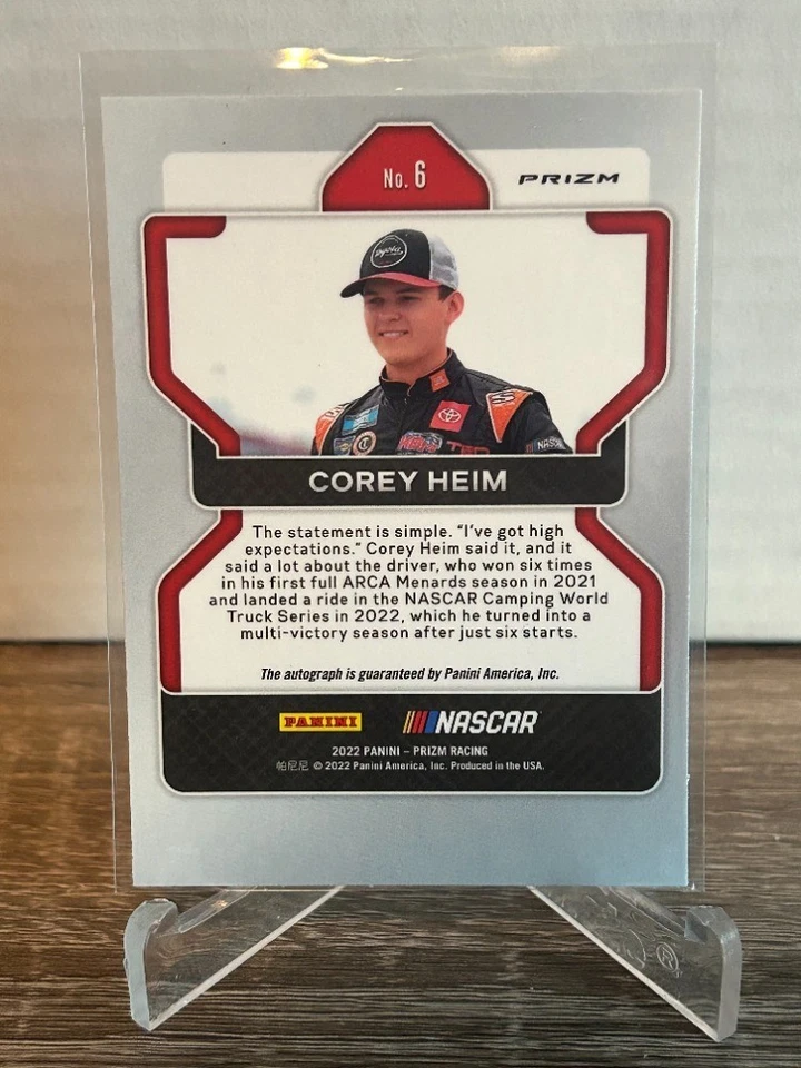 Corey Heim 2022 Panini Prizm Racing White Sparkle RC #6 - Image 2 of 2