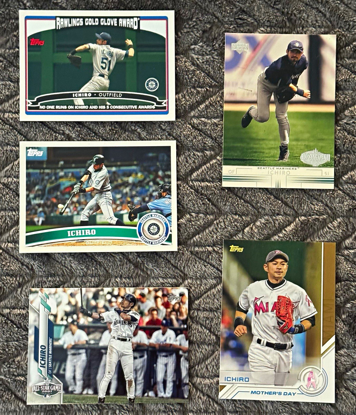 Ichiro Suzuki 5 Card Lot 2002 Upper Deck 2006 Gold Glove 2020 Topps HOF Mariners
