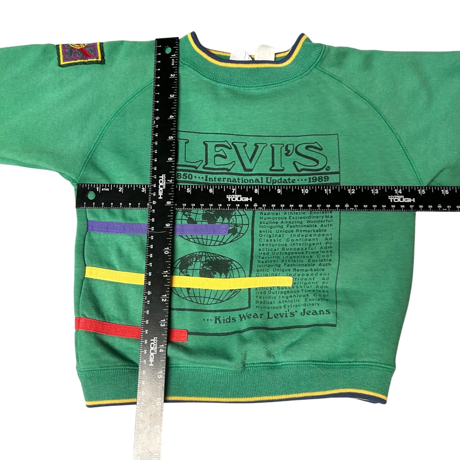 VTG 1989 Little Levi's Kids Green Graphic Sweatshirt International Update Retro thumbnail 5
