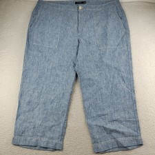 Lauren Ralph Lauren Pants Women's Linen Blue Chambray Wide Leg Pockets Size 20