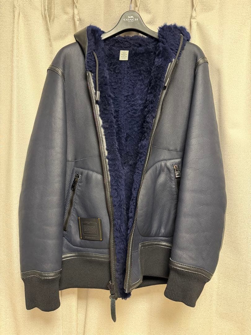 COACH Reversible Leather & Fleece Jacket Men’s Navy Size 48 Near Mint