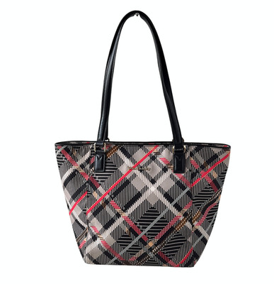 Vera Bradley Ella Tote Bag Purse Large Nylon Handbag Sofia Plaid - Wipe Clean